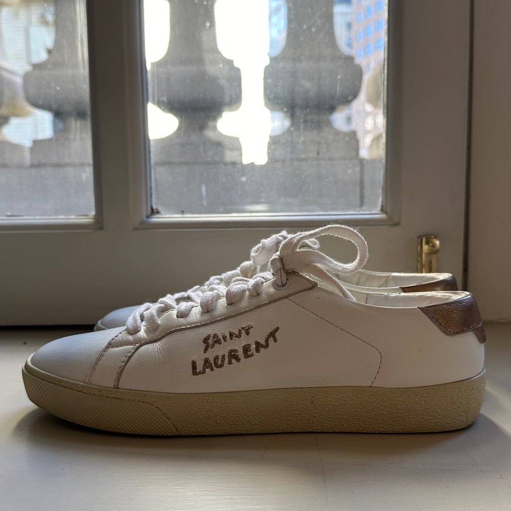 Saint Laurent - Court classic Metallic Logo-embroidered Leather Sneakers